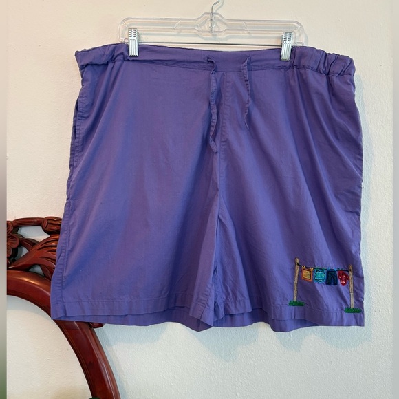 Raindance Plus Pants - Women’s 3X Vintage Raindance Plus Purple Drawstring Cottagecore Cotton Shorts